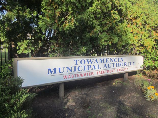 A sign outside the main entrance to the Towamencin Municipal Authority's wastewater treatment plant on Kriebel Road is seen on Sept. 29, 2020.