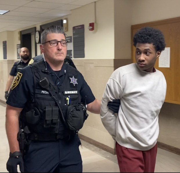 Damon Brantley Jr. is escorted by a deputy sheriff to a Montgomery County courtroom on June 18, 2024, for a pretrial hearing on homicide charges. (Photo by Carl Hessler Jr. - MediaNews Group)