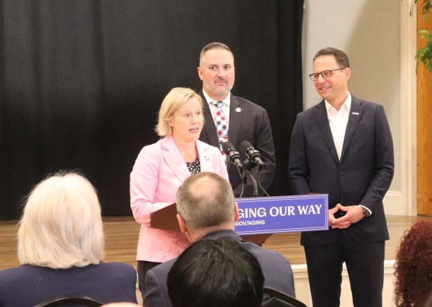 State Senator Maria Collett speaks at the press conference. (John Worthington - MediaNews Group)