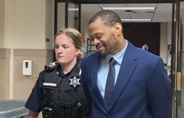 Kevin Morgan is escorted by a deputy sheriff from a Montgomery County courtroom during a break at his homicide trial on June 12, 2024. (Photo by Carl Hessler Jr. - MediaNews Group)