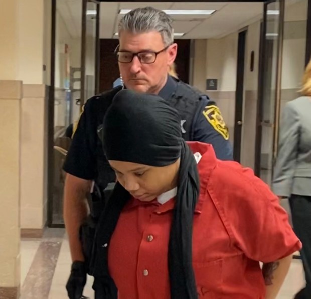 Jahme Barnes, accused of role in gunshot slaying in Pottstown, is escorted by a deputy sheriff from a Montgomery County courtroom after a pretrial hearing on June 18, 2024. (Photo by Carl Hessler Jr. - MediaNews Group)