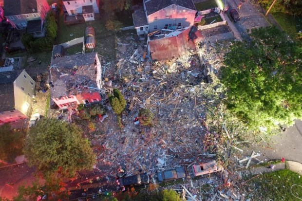 This drone photo taken the evening of the Pottstown explosion shows the scope of the devastation.(MediaNews Group file)