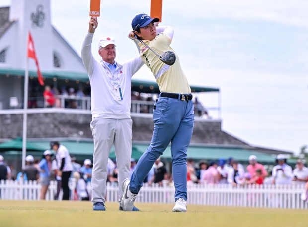 Yuka Saso drives off the tee at No. 1 at the 2024 U.S Women's Open at Lancaster Country Club. (COURTESY OF BILL SNOOK)