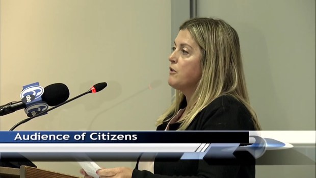 Parent Susan Dziedzic speaks to North Penn school board members about an attack involving students at Pennbrook Middle School during the school board meeting on April 18, 2024. (Screenshot of NPTV video)