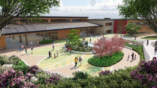 A rendering shows plans for a veterinary hospital and welcome plaza at the Elmwood Park Zoo. Part of the zoo's comprehensive plan, the project made possible by a $30 million anonymous donation. (Photo courtesy Elmwood Park Zoo)