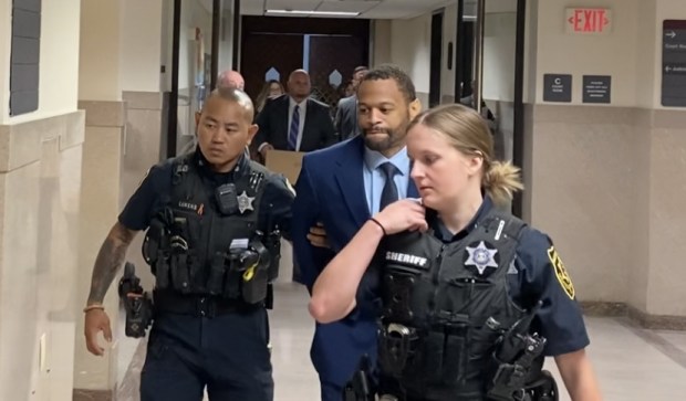 Kevin Morgan is escorted from a Montgomery County courtroom on June 11, 2024, during a break at his homicide trial. (Photo by Carl Hessler Jr. - MediaNews Group)