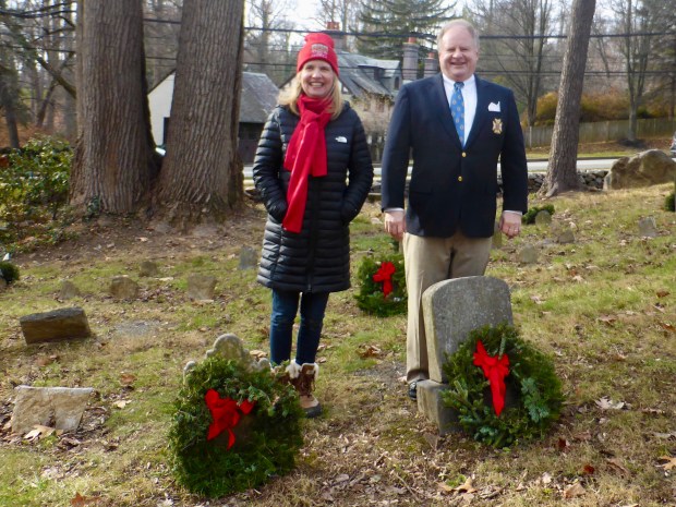 Jeptha Abbott Second Vice Regent and Public Relations Chair Karen Franks Zetterberg with husband Leif Zetterberg, member of the Sons of the Revolution Color Guard participating at the Old Eagle School Cemetery celebration. (Submitted Photo)