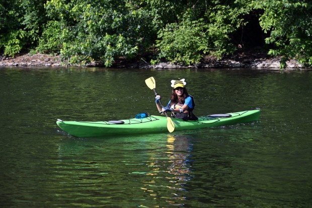 Michelle Hnanth is participating in her 19th Schuylkill River Sojourn as she departs from Jim Dietrich Park in Muhlenberg Township. (BILL UHRICH - READING EAGLE)