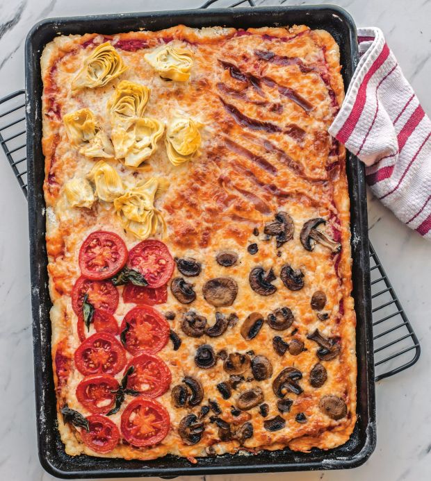 Four Seasons Sheet Pan Pizza - Pizza Quattro Stagioni is a bit of a showstopper. It's just so pretty to see a sheet pan full of four different pizza choices.