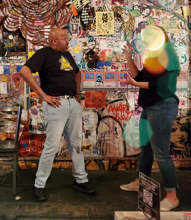 Darryl Spencer interacts with an audience member in an improv workshop which he says can improve a person's everyday social skills. (Photo courtesy Darryl Spencer)