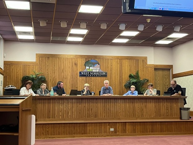 West Norriton Township Manager Jason Bobst, second from left, addresses a discussion item about a proposed proposed state institution overlay district on the grounds of the Norristown State Hospital as elected officials and administrative staff participate in a May 7, 2024 work session. (Rachel Ravina - MediaNews Group)