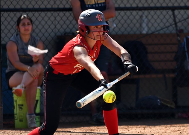 WC Easts's Mia Picciotti drops down a bunt (BILL RUDICK for MediaNews Group)